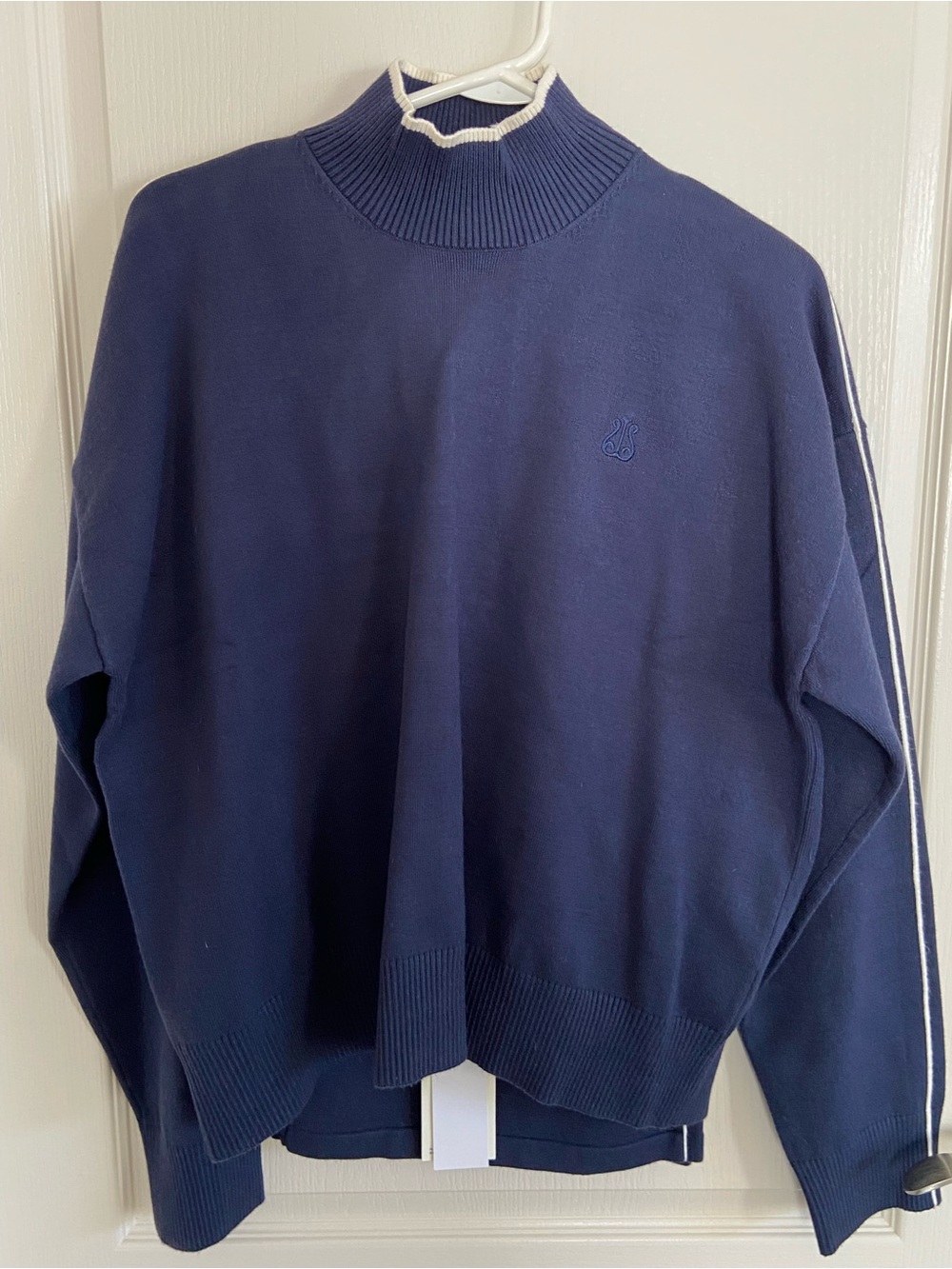 Alala Navy Turtleneck Sweater with White Stripe Detail
